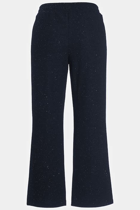 Glitter Effect Wide Leg Elastic Waist Stretch Knit Pants Navy Blue