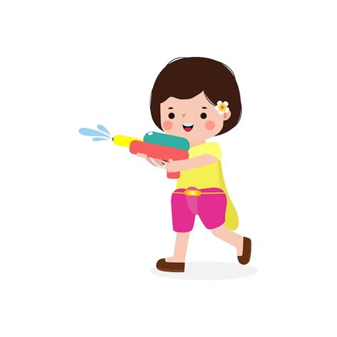 Los niños del festival happy songkran de dibujos animados con pistola