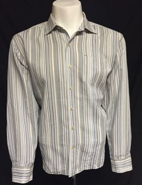 Tommy Bahama Blue Gray Striped Silk X Large Long Sleeve Button Front