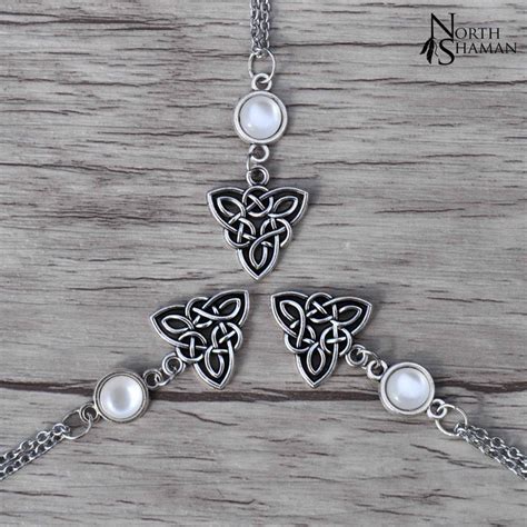 Necklace Feu Elfique White Stone Silver Triquetra Pendant Jewelry