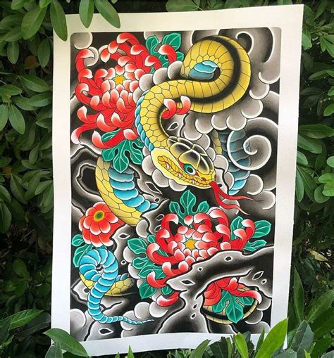 Irezumi Culture Tattoo trên Instagram Sick snake and chrysanthemum