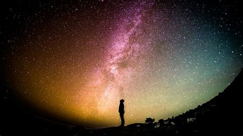 HD wallpaper: silhouette, man, galaxy, night, universe, astronomy, look ...