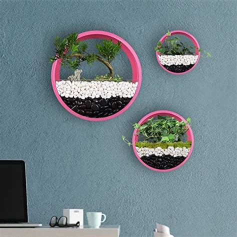 Ecosides 3 pacs Wand Pflanzgefäße Rosa Rund Metall Eisen Hänge Wand