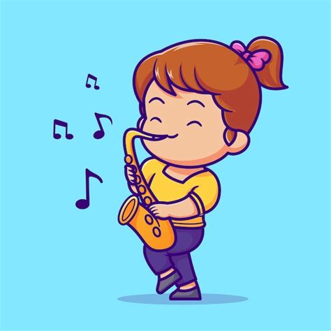 Free Vector Cute Woman Playing Saxophone Cartoon Vector Icon