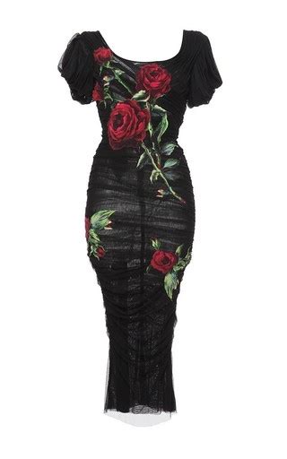 Black Ruched Tulle Rose Dress By Dolce And Gabbana Moda Operandi