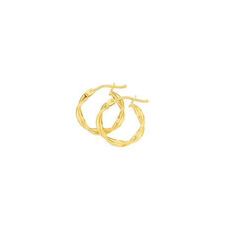 9ct Gold 2x10mm Entwined Twist Hoop Earrings Prouds