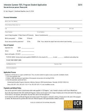 Fillable Online Extension Ucr Tefl Student Application Form Ucr