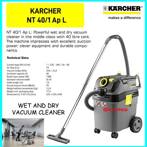 Jual Karcher Industrial Wet And Dry Vacuum Cleaner Nt 40 1 Ap L 1380 Watt