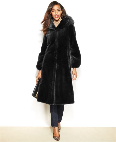 Jones New York Hooded Faux Fur Maxi Coat In Black Lyst