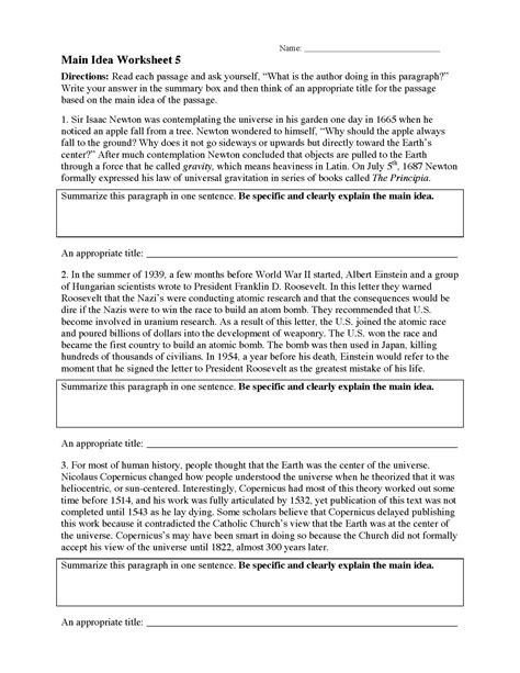 Main Idea Worksheet Multiple Choice