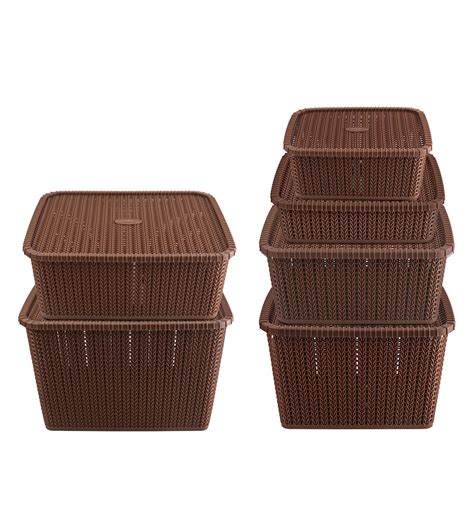 Buy Plastic Fruit Vegetable Basket In Brown Set Of By Cello Online