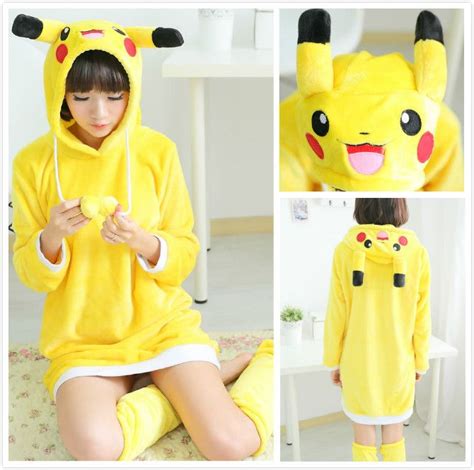 Anime Pokemon Pikachu Yellow Warm Winter Spring Hooded Robes Onesie