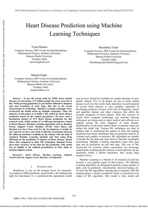 Pdf Heart Disease Prediction Using Machine Learning Techniques