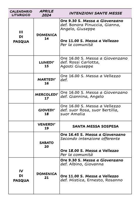 Calendario Liturgico Dal 14 Al 21 Aprile 2024