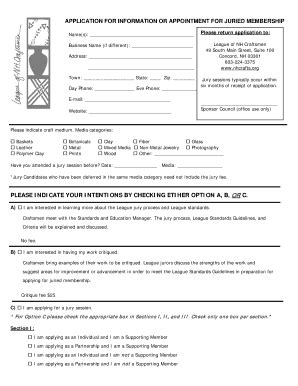 Fillable Online APPLICATION FOR INFORMATION OR APPOINTMENT FOR JURIED