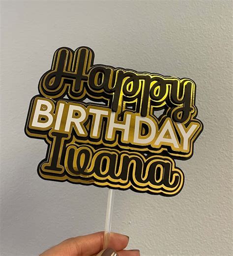 Personalized Happy Birthday Cake Topper Gold Black Cake Etsy