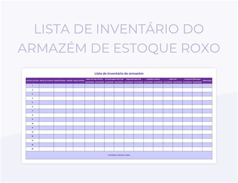 Planilhas Lista De Inventário Do Armazém De Estoque Roxo Excel e Edição