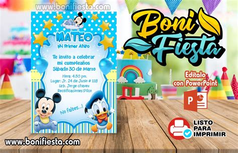 Invitación Mickey Bebe Boni Fiesta