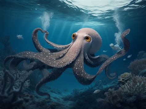 Premium Ai Image Octopus Swimming In The Blue Ocean