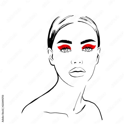 Beautiful Woman Face With Nude Make Up Hand Drawn Vector Illustration Stylish Original Graphics
