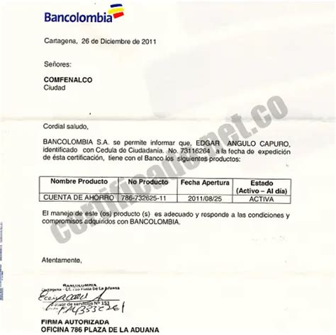 Certificado Bancolombia