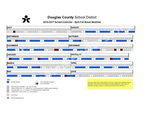 2016 - 2017 Split Fall Break Modified Calendar | Douglas County School ...