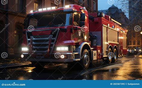 Fire Truck In Front Of A Building Stock Illustration Illustration Of