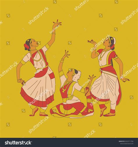 Indian Woman Traditional Dance Traditional Dress Stock Illustration