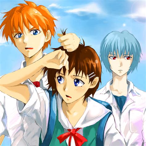 Safebooru Angry Ayanami Rei Ayanami Reiji Background Bad Id Blue Eyes Blue Hair Brown Hair