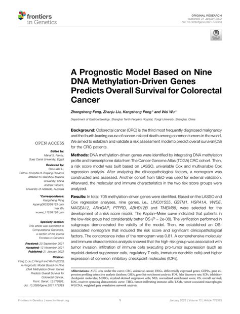 PDF A Prognostic Model Based On Nine DNA Methylation Driven Genes