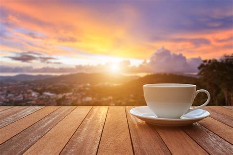 White Cup And Saucer Sunrise Coffee Morning Cup Veranda Cup