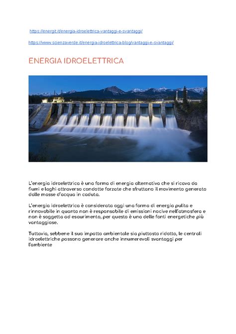 Energia Idroelettrica Energit Energia Idroelettrica Vantaggi E