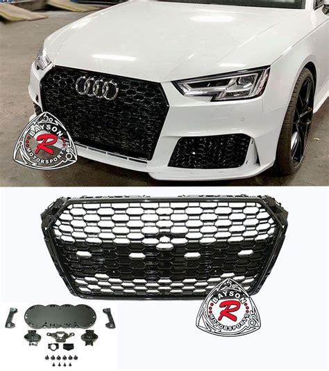 Rs4 Style Badgeless Honeycomb Front Grille Gloss Black Fit 17 19 Audi