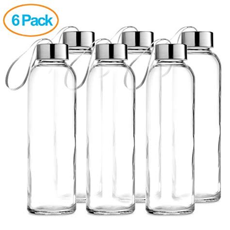 Chefs Star Glass Water Bottle 6 Pack 18oz Bottles For Beverage And Juicer Use Stainless Steel