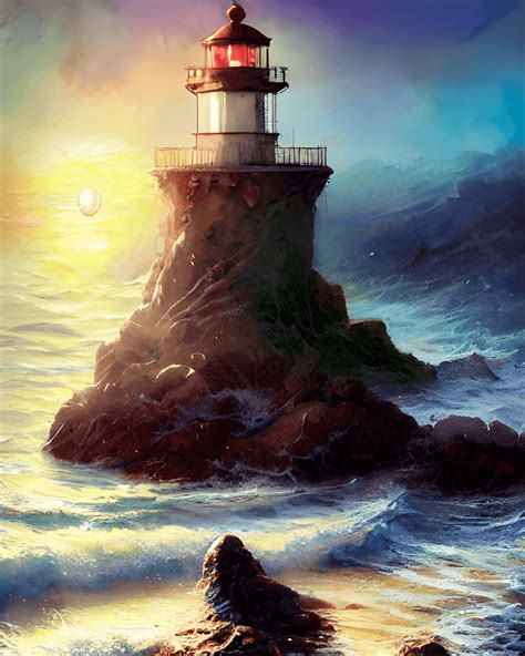 Beautiful Realistic Watercolor Ocean Lighthouse · Creative Fabrica