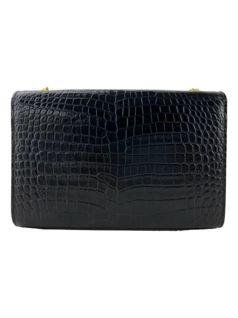 Bolsa Tiracolo Yves Saint Laurent Kate Tassel Embossed Croco Preto