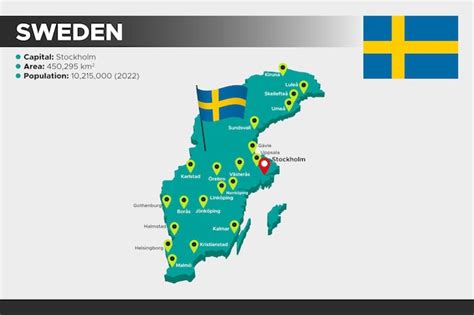 Premium Vector Sweden Isometric 3d Illustration Map Flag Capital Cities Area Population And