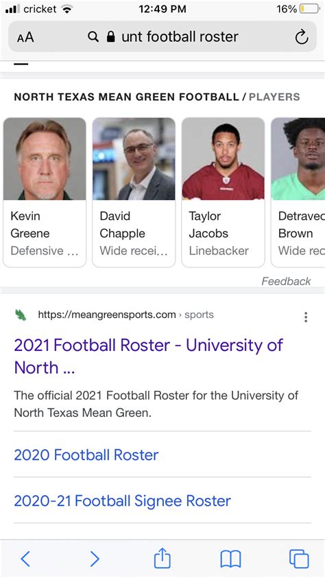 Google search UNT football roster - Mean Green Football - GoMeanGreen.com