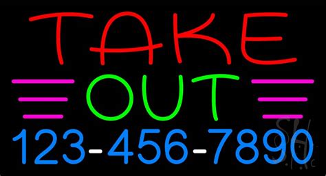 Take Out Led Neon Sign With Phone Number Take Out Take Away Neon