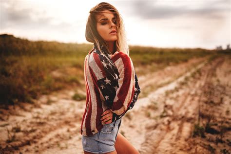 Cardigan Brunette Women Jean Shorts Open Mouth Depth Of Field Hd