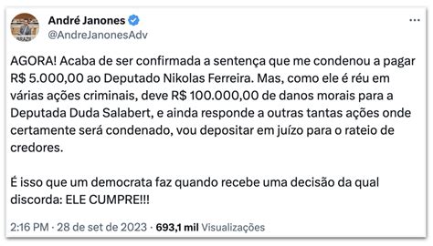 Janones Condenado A Indenizar Nikolas Ferreira Em R