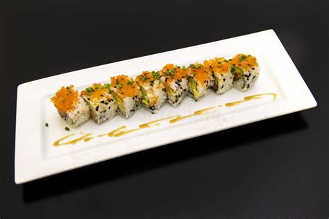 Sushi Uramaki California Roll With Masago Roe With Avocado And Salmon