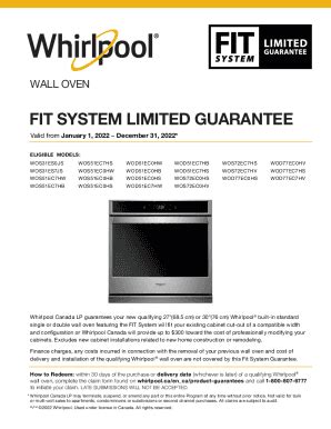 Fillable Online Wall Oven Fit System Limited Guarantee Whirlpool