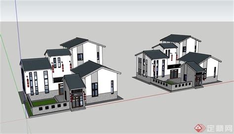 独栋中式别墅整体设计su模型