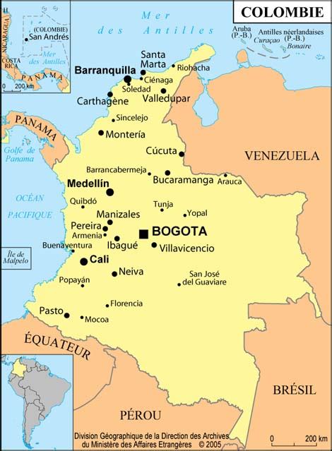 Carte et repères sur la Colombie ritimo