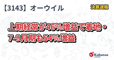 オーウイル【3143】、上期経常が46％増益で着地・7 9月期も54％増益 決算速報 株探ニュース