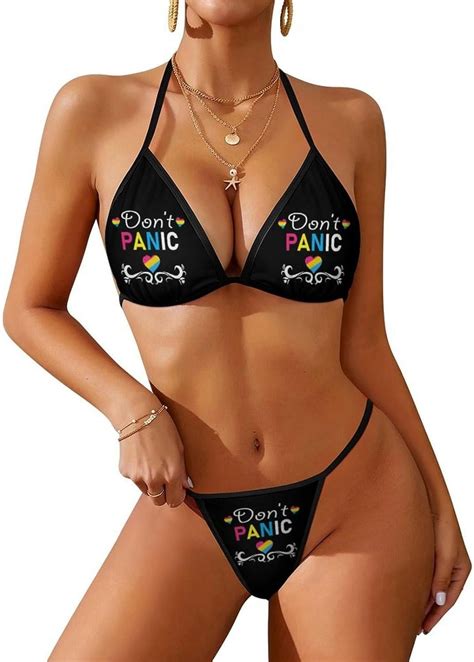 Don T Panic Pansexual LGBT Pride Women S Bikini Sets Piece Swimsuit Sexy Bathing Suit Halter