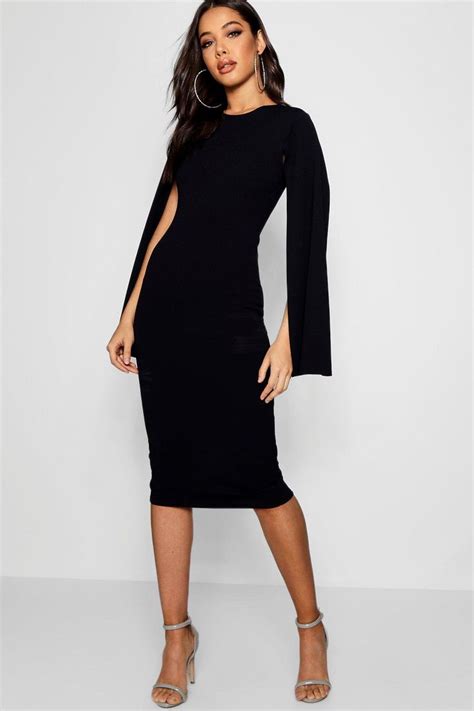 Womens Cape Sleeve Bodycon Midi Dress Black 8 Dresses Are The