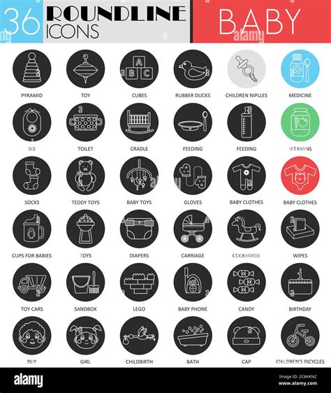 Vector Baby circle white black icon set. Modern line black icon design ...