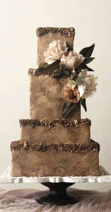 40 Stylish Dark Moody Wedding Cakes Gold Colour Square Cake